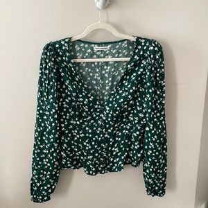 Reformation green button front top